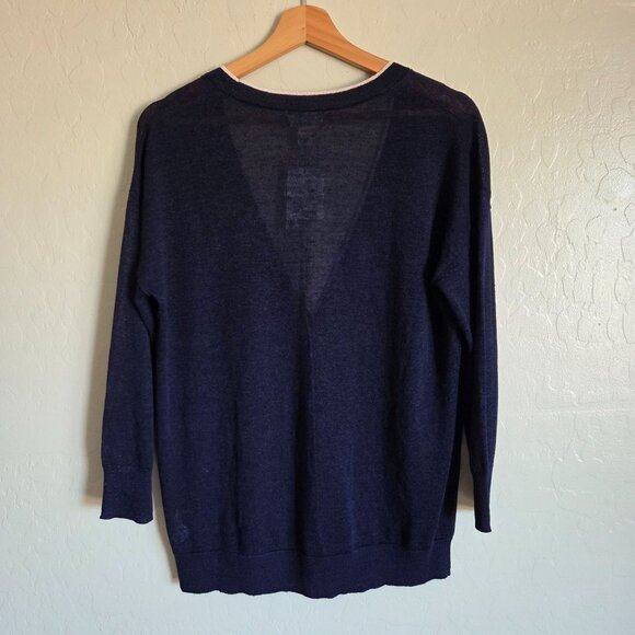 Caslon Linen Blend Button Up V-Neck Cardigan Navy Size Large Nautical Preppy NEW - Picture 8 of 10